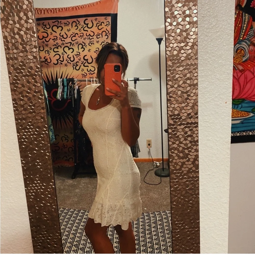 Free People White Lace Short Sleeve Mini Dress - Picture 1 of 4